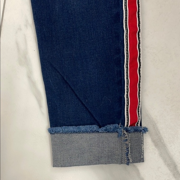 Frank Lyman Skinny Jeans with Red Tuxedo Strip, Distressed. Size M - Picture 3 of 12